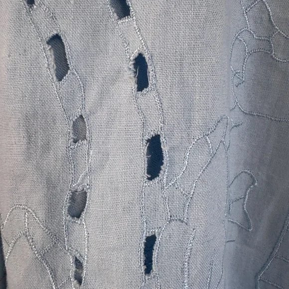 Susan Graver linen blend Blazer light blue cottagecore cutout eyelet embroidery - Picture 6 of 12